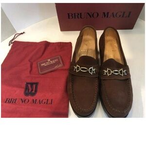 M BY BRUNO MAGLI Suede Brown Loafers W/designer Logo Heel Women's Size 10B